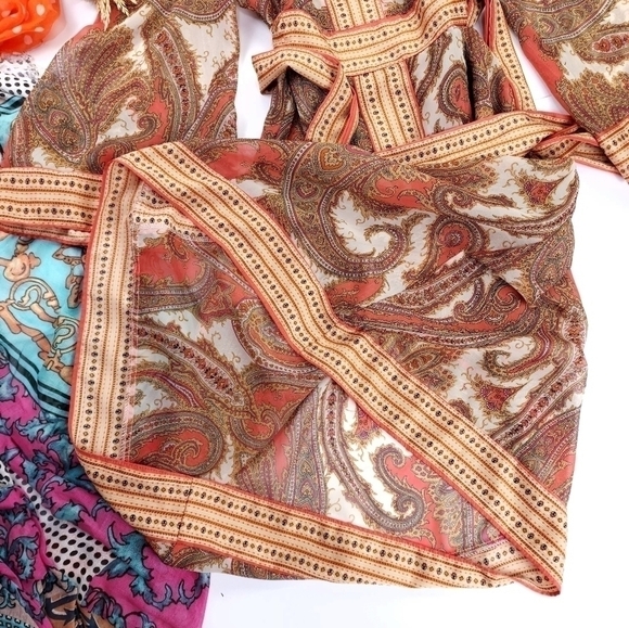 🔴 New York Company Sheer Brown Tan Orange Belted Dress Sz XL - Picture 8 of 10